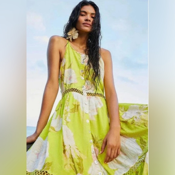 Farm Rio Neon Garden Cotton Midi Flare Vibrant Tropical - Picture 11 of 12